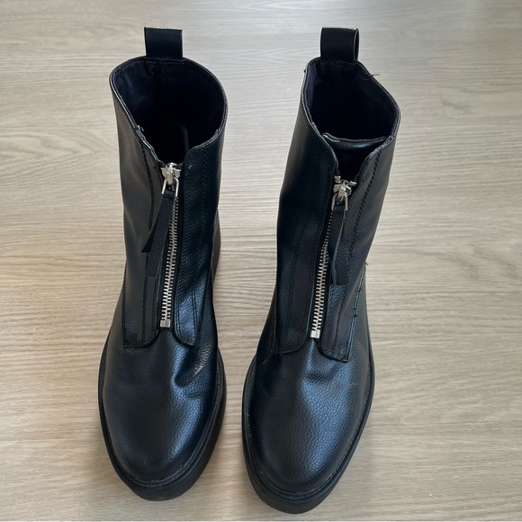 H&M Black Ladies Chunky Zip- Front Boots Size 8.5 Platform Wedge Y2K - Picture 3 of 8